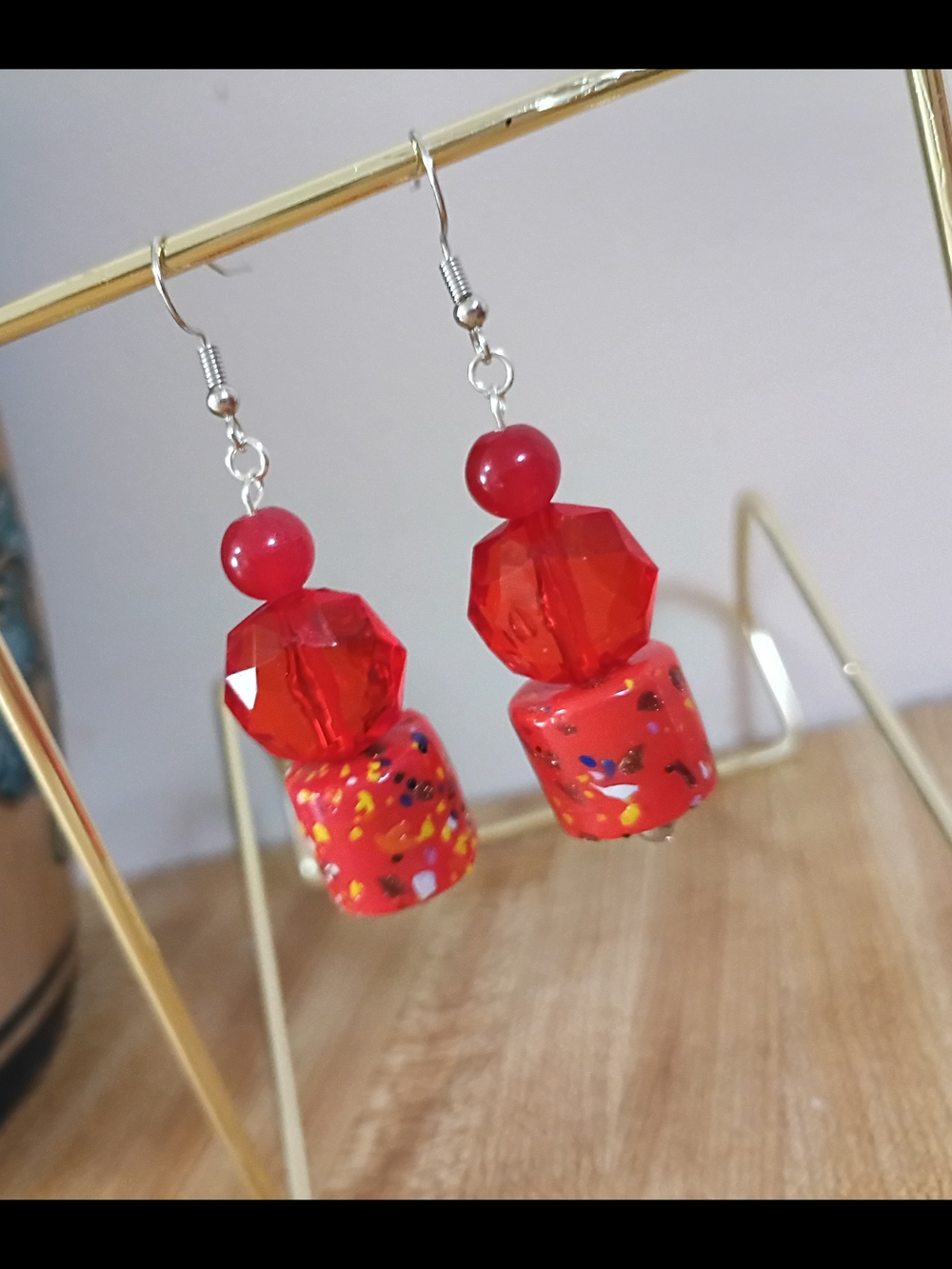 Handmade Red Bead Drop Earrings